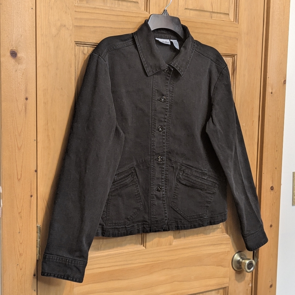Chico’s Platinum Black Denim Jacket Women’s Sz 2 Large Fall Winter Classic Comfy - Picture 10 of 12